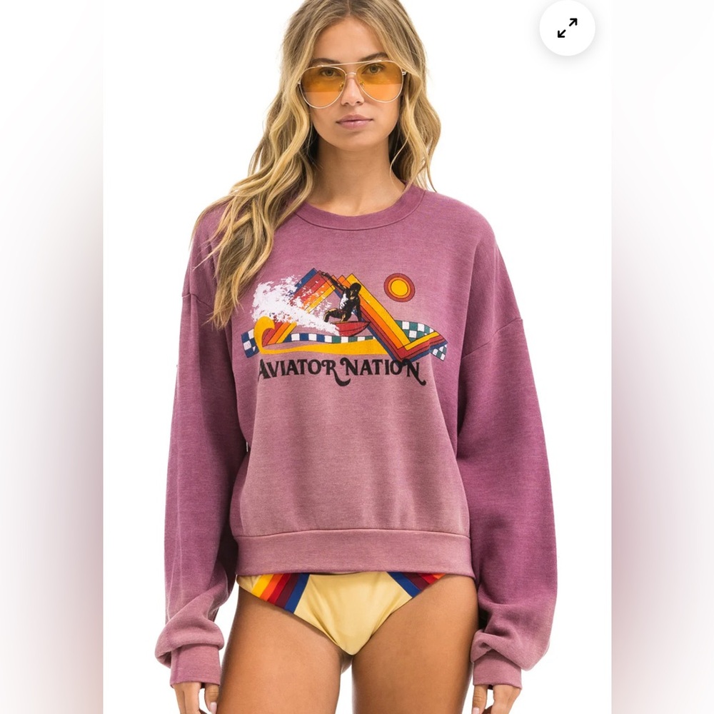 Aviator Nation SURF RACER RELAXED CREW SWEATSHIRT - FADED BERRY size L